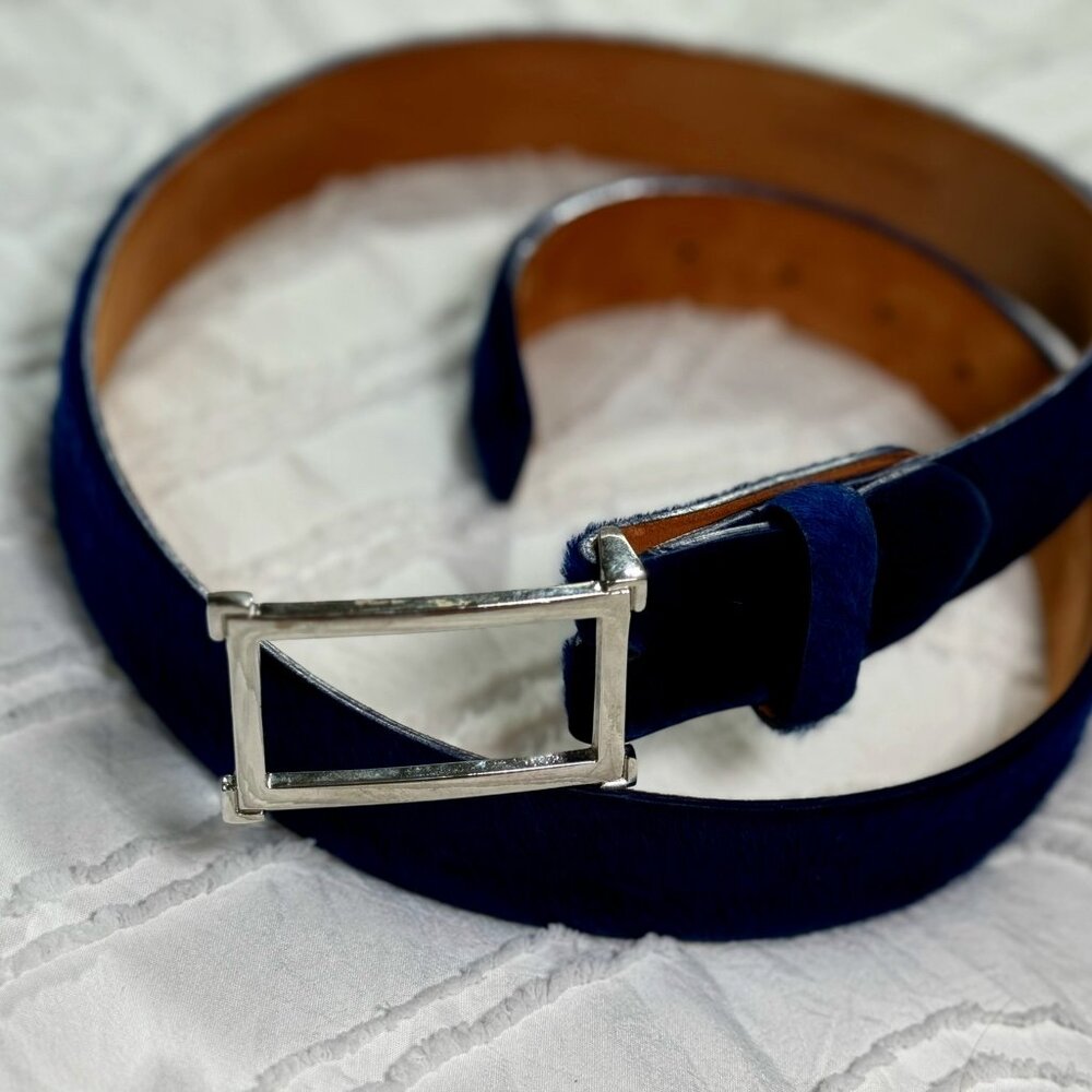 Suede Navy Blue Men's Belt with Silver Buckle